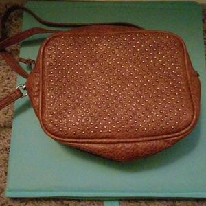 Tan studded cross body purse